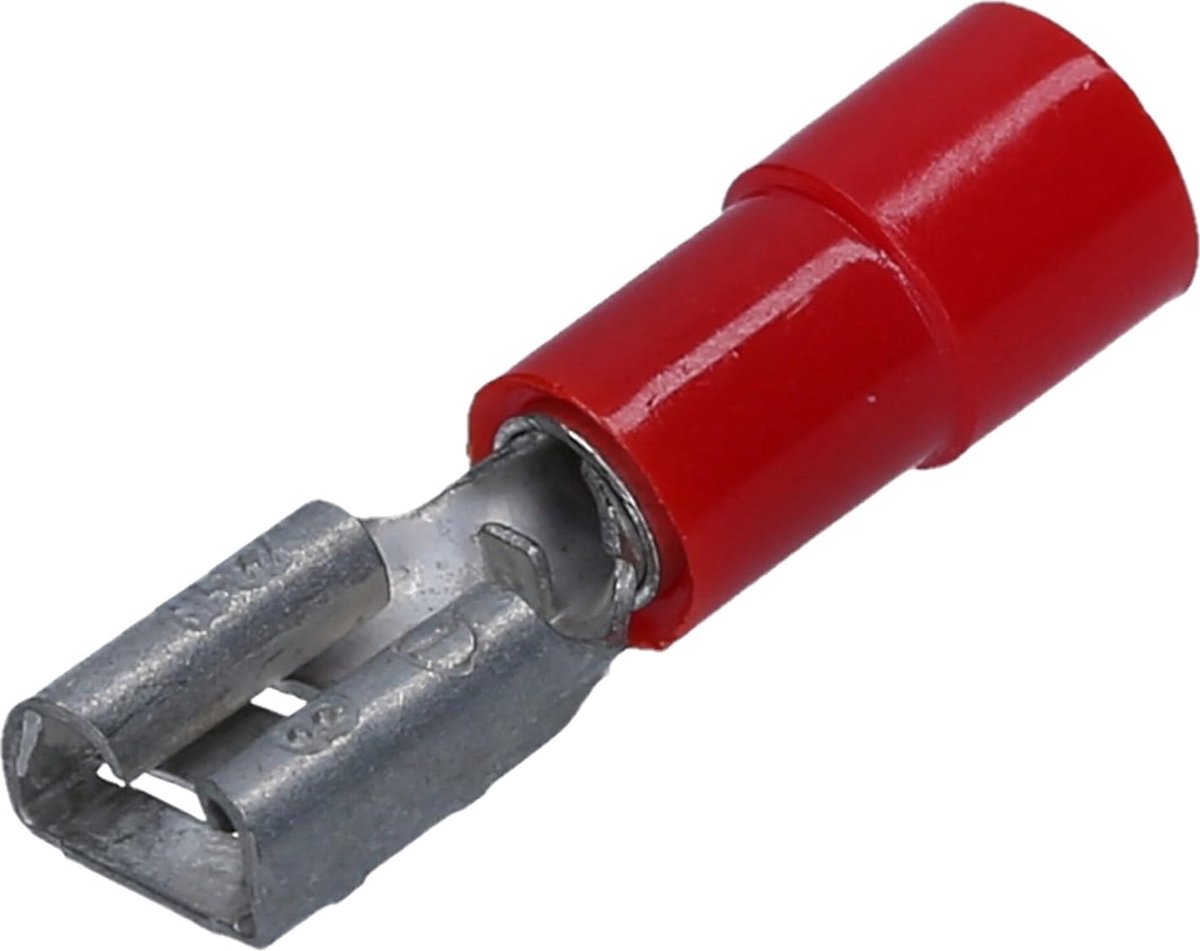 100 stuks Kalitec FHR288 platte stekkerdoos rood 2,8x0,8 I 0,5-1,5mm² kabelconnector I gedeeltelijk geïsoleerd I messing I voor voertuigen en industrie