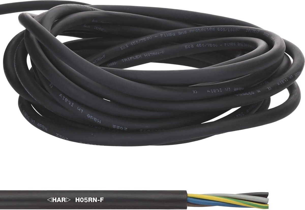 Image of 10 meter Lapp 1600252 H05RN-F 3x0,75 mm² flexibele rubberen kabel I UV-bestendig I robuust I oliebestendig I dunne rubberen kabel 3G0,75 zwart met aardgeleider voor draagbare apparaten en elektrische decoratie