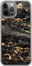 Casimoda® hoesje - Geschikt voor iPhone 12 Pro - Marmer Grijs Brons - 2-in-1 case - Schokbestendig - Marble design - Verhoogde randen - Grijs, Transparant