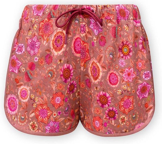 Pip Studio Bali Short Trousers Señorita Pip Dark Pink - zomer korte broek met bloemen print Maat Small