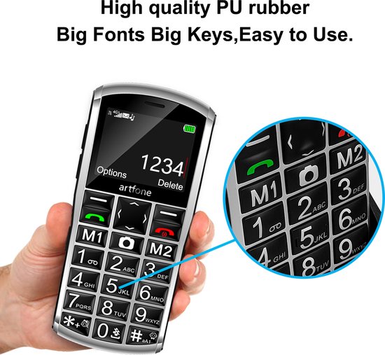 Smartphone basique Téléphone portable Artfone A400 4G Basic pour seniors avec bouton SOS, blanc