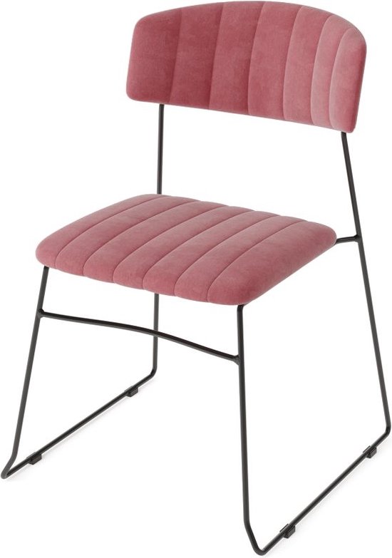 Stoel Stapelbaar - Velvet Roze - 55x54x79cm - Zithoogte 45cm - Mundo - Giga Meubel