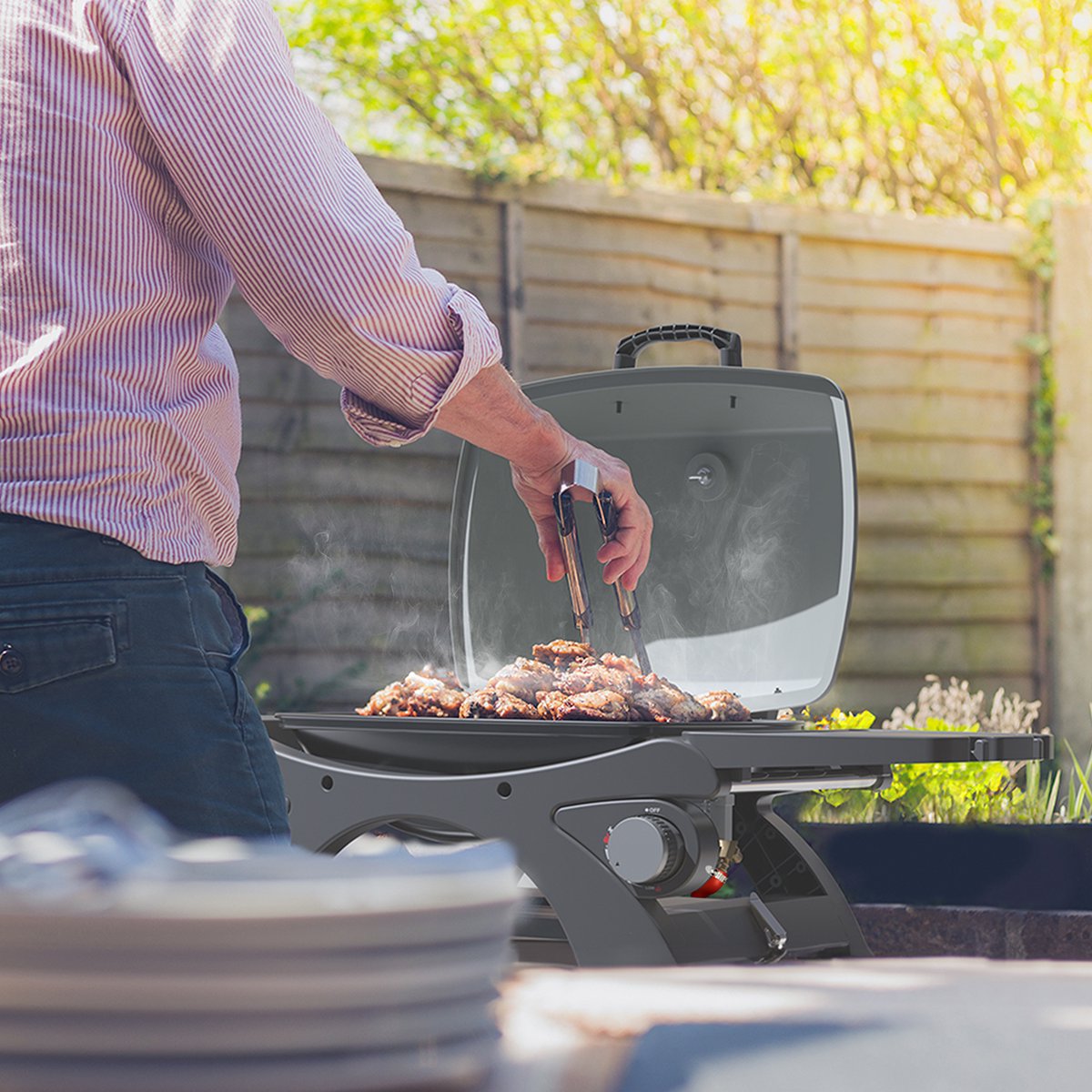 KitchenBrothers Gas BBQ - Staand en Tafelmodel Barbecue - 2 Branders - PFAS Vrij - Tafelbarbecue - Anti-aanbaklaag - 37x48 cm Grilloppervlak - Zwart – foto 8
