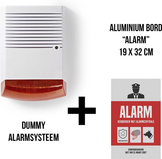 Dummy Alarm Pack + Pictogram "Alarm/Verboden met alarm" in aluminium | Waterdichte en voor gebruik buitenshuis | Incl. AA batterijen
