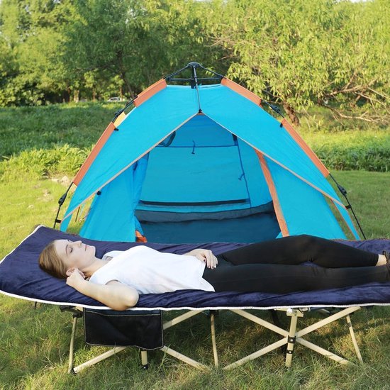 XL campingbed, veldbedonderlegger, 190 x 75 cm, martrat voor veldbed, inklapbaar, zacht en goed isolerende katoenen matras met hoogwaardige polyestervulling, marineblauw van evergreen34 — afbeelding 2