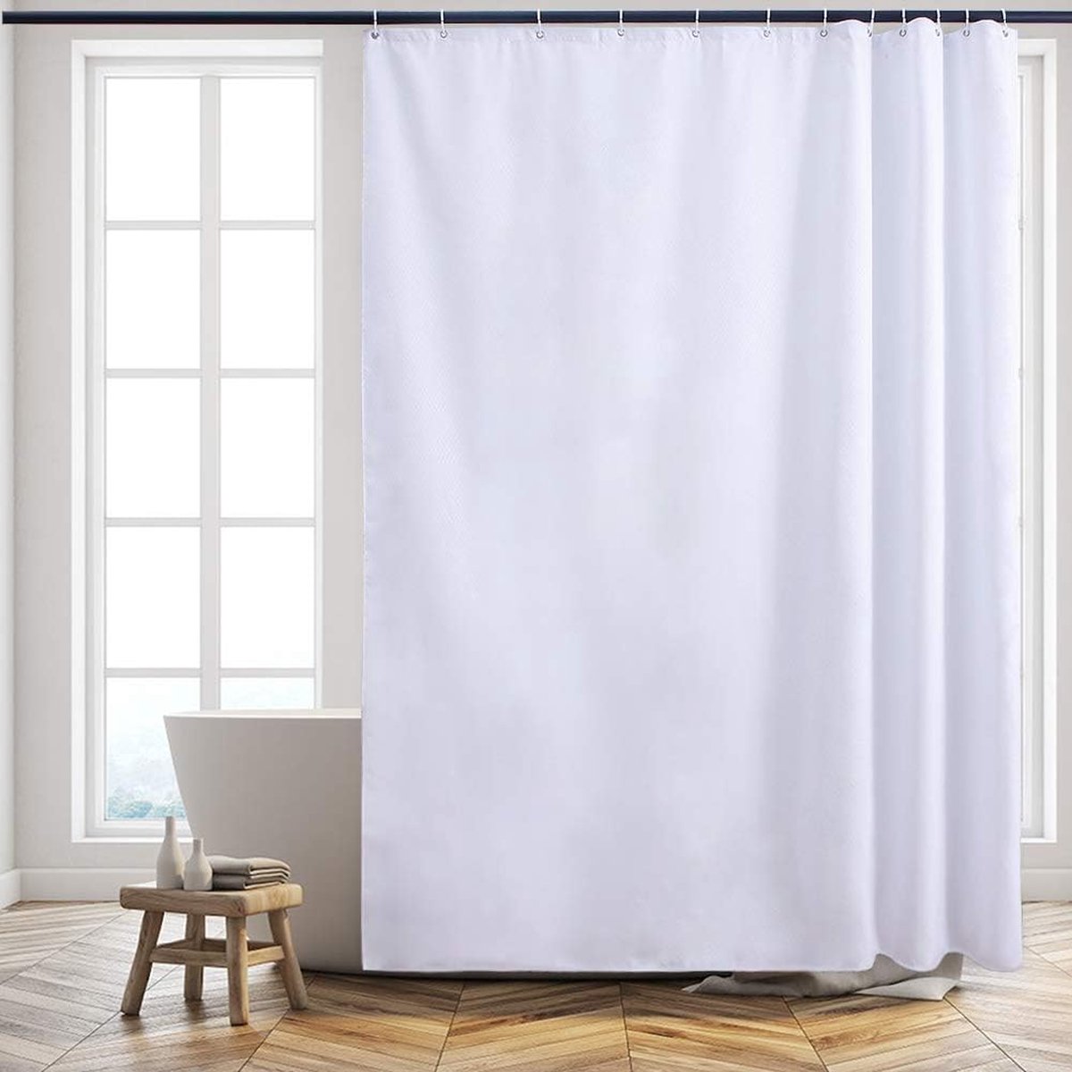 "Douchegordijn: Extra Lang (180x210 cm), Waterafstotend en Anti-Schimmel - Perfect voor Badkuip en Badkamer, Zwaar Stoffen Gordijn met 12 Ringen"