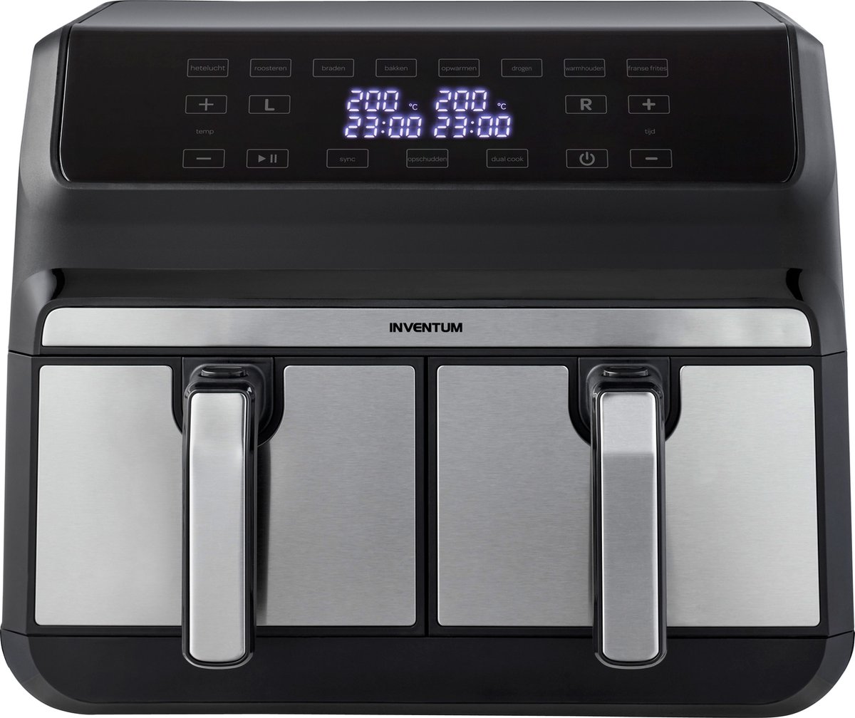 Afbeelding 2 van Inventum GF800HLD - Dubbele airfryer - Hetelucht friteuse - 2 x 4 liter - 8 programma's - Dual cook functie - 80 tot 200 graden - PFAS vrij - 1700 watt - Zwart/RVS