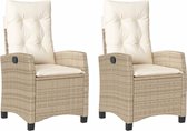 vidaXL - Tuinstoelen - 2 - st - verstelbaar - met - kussens - poly - rattan - beige