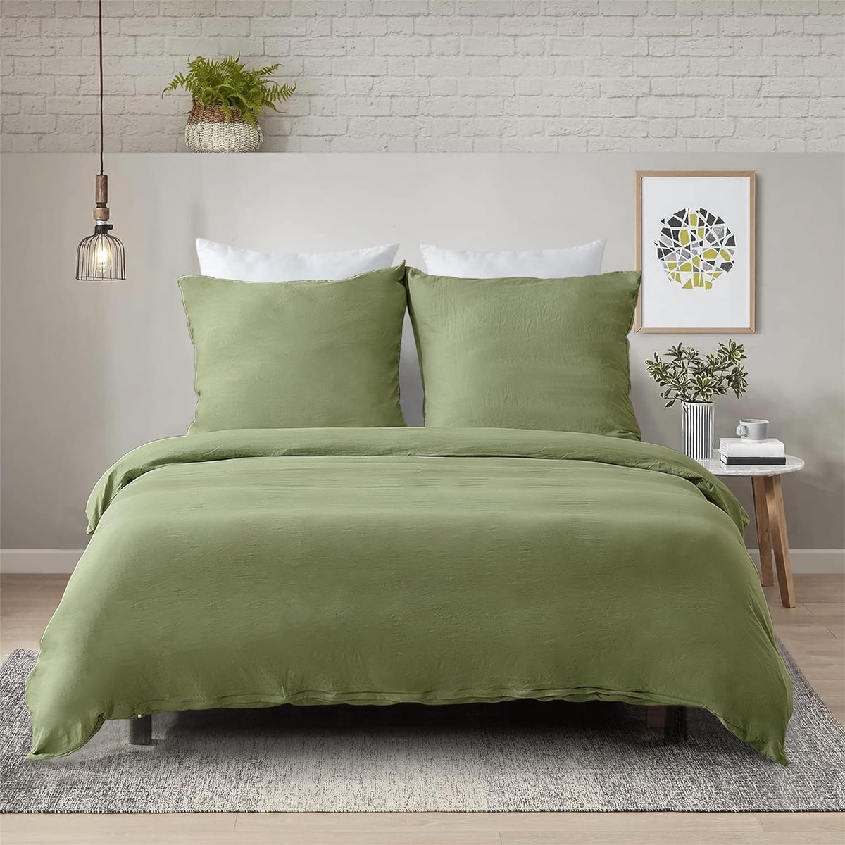 Beddengoed 135 x 200 cm, 4-delig, beddengoedsets groen, dekbedovertrek 135 x 200 cm zachte strijkvrije microvezel, 2 beddengoed en 2 kussenslopen 80 x 80 cm, met ritssluiting