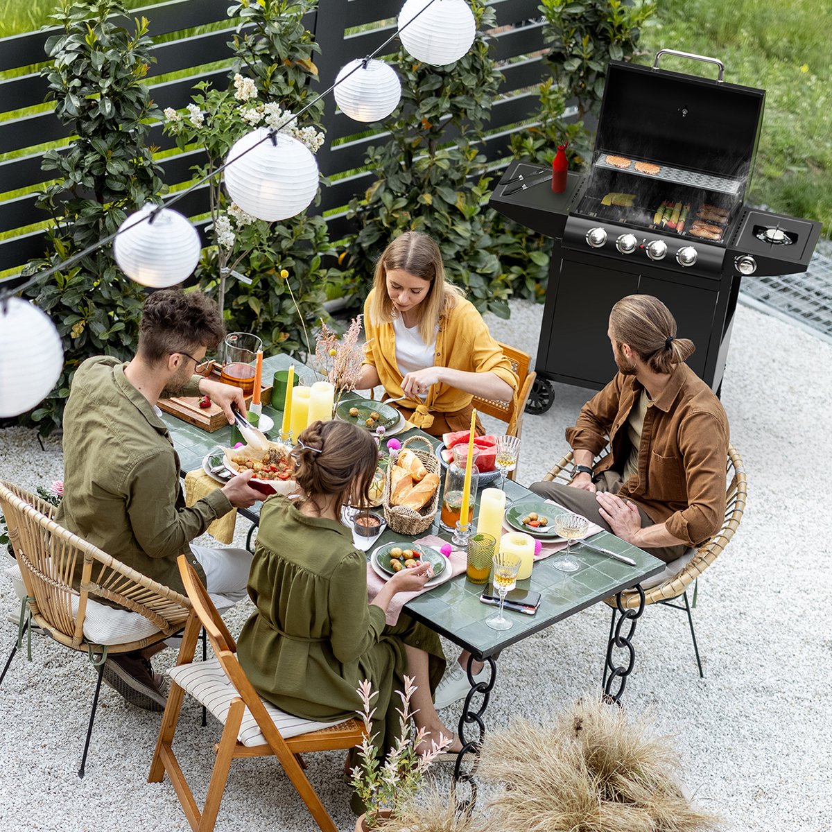 KitchenBrothers Gas BBQ - Gasbarbecue met zijbrander - 5 Branders - PFAS Vrij - Met Gasaansluiting - 42x57cm Grilloppervlak - Extra Opbergruimte - Zwart – foto 7