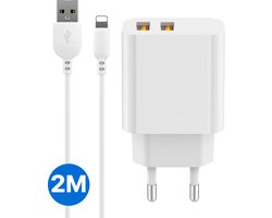 USB Lader met 2 Poorten + USB naar 8-PIN Kabel - Geschikt voor iPhone Oplader 2 Meter