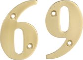 AMIG Huisnummer 69 - massief messing - 10cm - incl. bijpassende schroeven - gepolijst - goudkleur