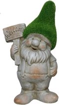 Gerimport tuinkabouter beeldje - Dwarf Steef - Polystone - grasgroene muts - 28 cm
