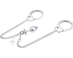 RVS Handboeien met buttplug - Sleutel en Slot - BDSM - Ketting - Zilver