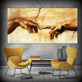 Allernieuwste.nl® Canvas Schilderij Michelangelo De Schepping van Adam - Handen - Kunst aan je muur - 50 x 100 cm - kleur