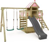 WICKEY speeltoestel klimtoestel Smart Candy met schommel, pastelroze zeil & anthraciete glijbaan, outdoor speeltoestel voor kinderen met zandbak, ladder & speelaccessoires voor de tuin