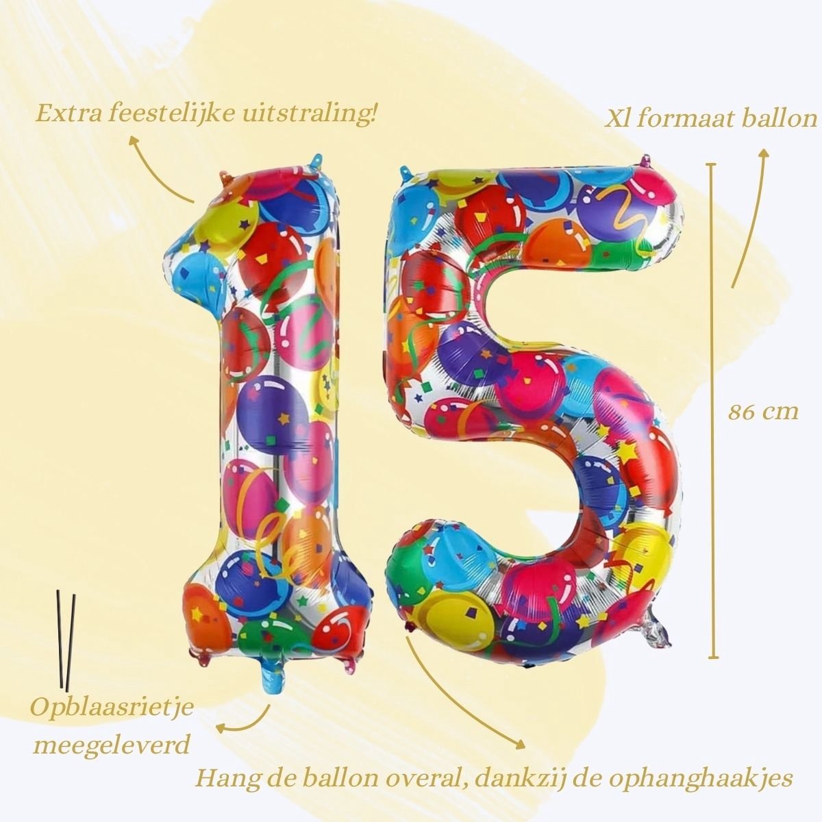Cijfer Ballonnen Ballon Cijfer 15 Verjaardag Versiering Feest Helium Ballonnen Cijferballon Folieballon Kleur Xl Formaat — afbeelding 2