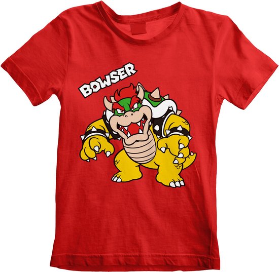 T-Shirt met Korte Mouwen voor kinderen Super Mario Bowser Text Rood - 12-13 jaar