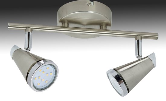 Trango 2-vlam badkamerlamp IP44 1009-22 *WET* badkamer plafondlamp in nikkel mat & chroom, ganglamp, toiletlamp, plafondlamp, plafondspot inclusief 2x 5 W GU10 LED lamp spots draaibaar