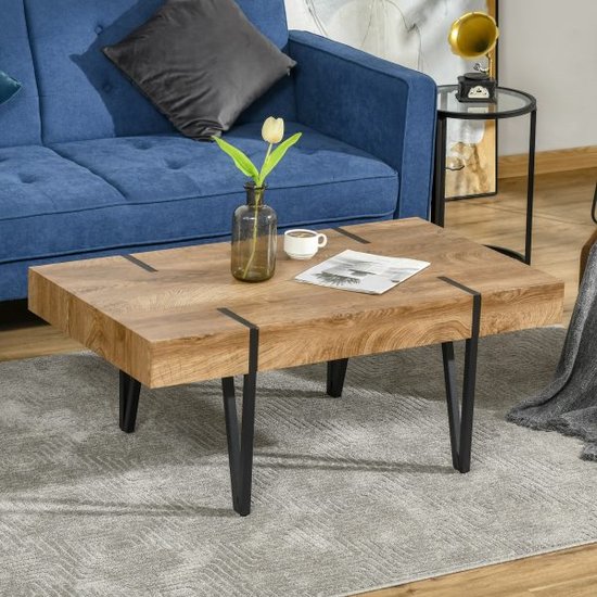 Table basse table d'appoint Softs avec repose-pieds réglables table de salon design industriel mdf métal bois naturel 105 x 60 x 42 cm