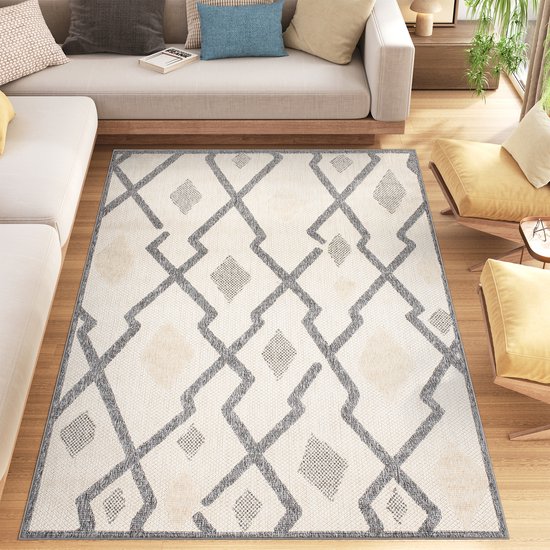 Tapis de jardin Tapiso Viera Tapis Beige Grijs Moderne Intérieur Taille - 140x200