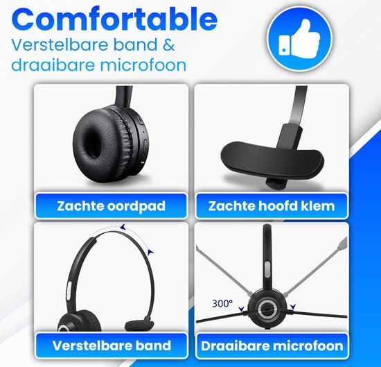 Nince Draadloze Headset met Microfoon – Bluetooth Headset – Draadloos – Headset Met Microfoon - Voor Laptop, PC & Smartphone – Zwart