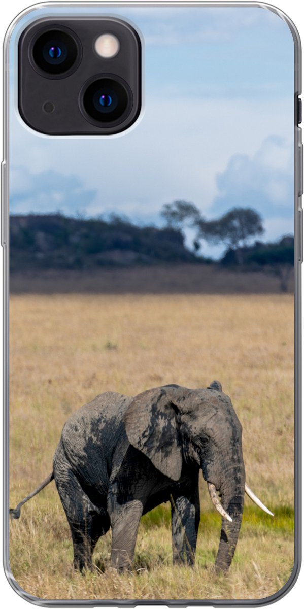 Telefoonhoesje Geschikt voor iPhone 13 hoesje - Olifant - Gras - Dieren - Natuur - Siliconen Telefoonhoesje Telefoonhoesje