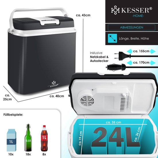 KESSER® Thermo-Elektrische Koelbox 24L Koelt & Verwarmt - Koelbox elektrisch 12V en 230V voor Auto en Camping - Antraciet van Merkloos — afbeelding 3