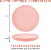 Plastic bordenset, 8-delig, 20 cm, kunststof borden van PP, campingservies, magnetron en vaatwasmachinebestendig, lichte platte borden, herbruikbaar, saladeborden voor pizza, pasta, salade,