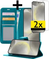 Hoesje Geschikt voor Samsung S24 Hoesje Book Case Hoes Wallet Cover Met 2x Screenprotector - Hoes Geschikt voor Samsung Galaxy S24 Hoesje Bookcase Hoes - Turquoise