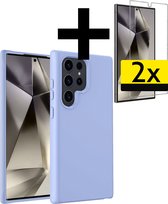Hoesje Geschikt voor Samsung S24 Ultra Hoesje Siliconen Case Met 2x Screenprotector - Hoes Geschikt voor Samsung Galaxy S24 Ultra Hoes Siliconen - Lichtblauw