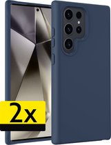 Hoesje Geschikt voor Samsung S24 Ultra Hoesje Siliconen Case - Hoes Geschikt voor Samsung Galaxy S24 Ultra Hoes Siliconen - Donkerblauw - 2 Stuks