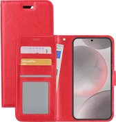 Hoes Geschikt voor Samsung S24 Hoesje Book Case Hoes Flip Cover Wallet Bookcase - Rood