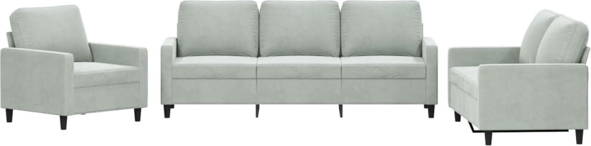 vidaXL - 3-delige - Loungeset - met - kussens - fluweel - lichtgrijs