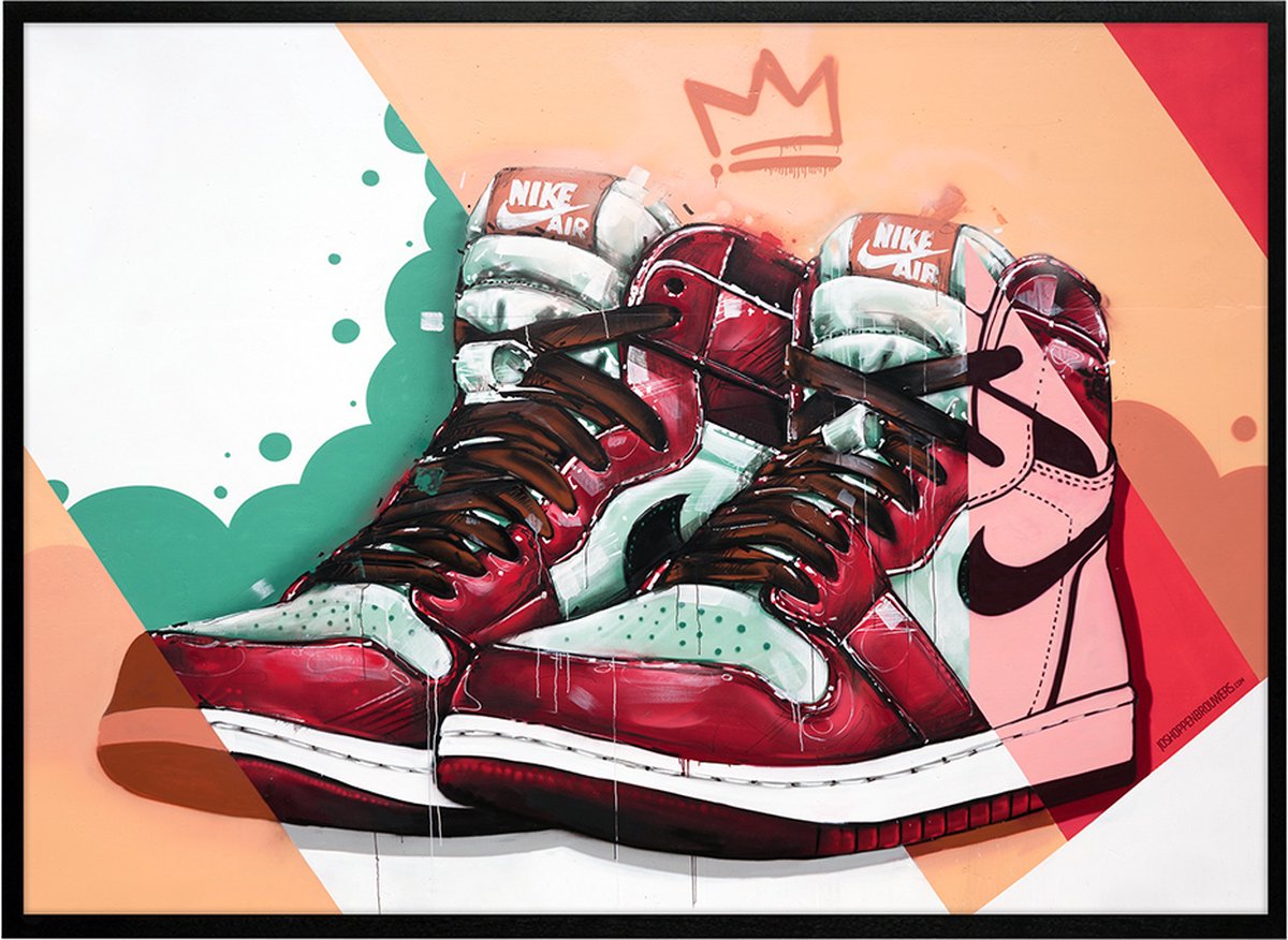 Sneaker print graffiti 71x51 cm *ingelijst & gesigneerd