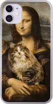 Geschikt voor iPhone 11 hoesje - Mona Lisa - Kat - Leonardo da Vinci - Vintage - Kunstwerk - Oude meesters - Schilderij - Siliconen Telefoonhoesje