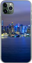Geschikt voor iPhone 11 Pro Max hoesje - New York - Skyline - Nacht - Siliconen Telefoonhoesje