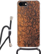 Hoesje met koord Geschikt voor iPhone SE 2020 - Roest print - Bruin - Oranje - Metaal - Patroon - Structuur - Siliconen - Crossbody - Backcover met Koord - Telefoonhoesje met koord - Hoesje met touw