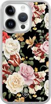 Casimoda® hoesje - Geschikt voor iPhone 14 Pro - Bloemen flowerpower - 2-in-1 case - Schokbestendig - Bloemen - Verhoogde randen - Multi, Transparant