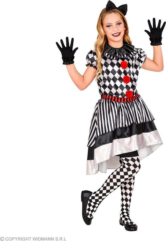 Widmann - Harlequin Kostuum - Speelse Harlekijn Pop Kind - Meisje - Zwart / Wit - Maat 164 - Carnavalskleding - Verkleedkleding