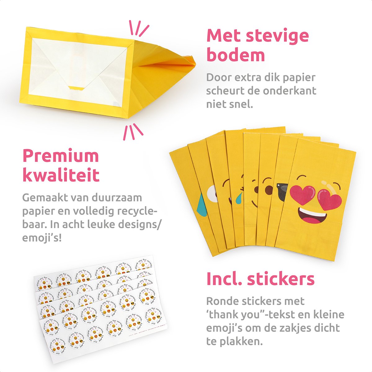Isa's Friends® Uitdeelzakjes + Stickers - Smileys - 40 stuks - Stevig Papier - Traktatie zakjes — afbeelding 3