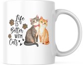 Cat Lover Mok met tekst: Life is better with cats | Katten Liefhebber | Katten Spreuk | Cadeau | Grappige mok | Koffiemok | Koffiebeker | Theemok | Theebeker