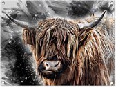 Tuinschilderij Schotse hooglander - Dieren - Verf - 80x60 cm - Tuinposter - Tuindoek - Buitenposter