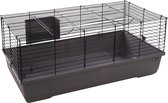 Flamingo Kooi Mobi Grijs-Zwart – M | 99cm L x 53cm B x 42.5cm H, Geschikt voor Cavia's en Dwergkonijnen, Met Hooiruif, 2 Deuren en Stevige Constructie