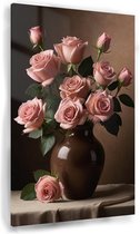 Roze rozen in een vaas schilderij - Bloemen in vaas glasschilderij - Glasschilderijen stilleven - Woonkamer decoratie industrieel - Acrylglas schilderij - Slaapkamer decoratie - 80 x 120 cm 5mm