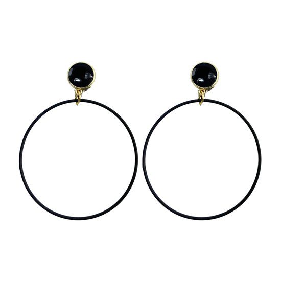Clip -oorbellen -zwart -goudkleurig -cirkel -4cm- geen gaatje- Charme Bijoux