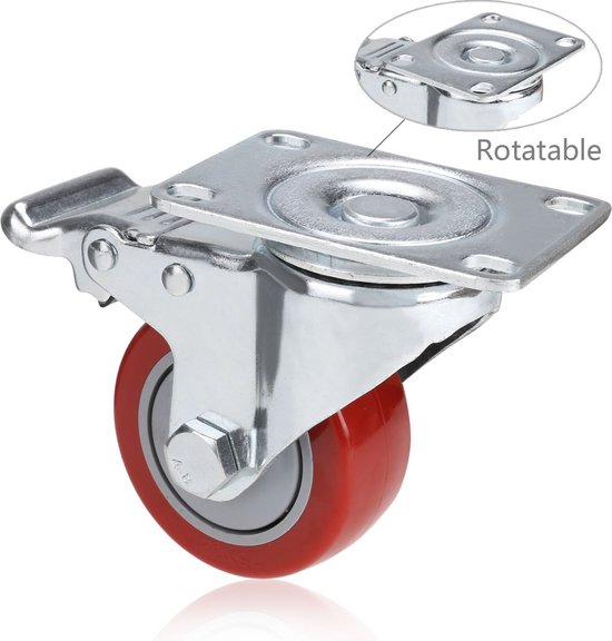 Set wielen 4 zwenkwielen met rem 200 mm Polyurethaan rood, € 94,60