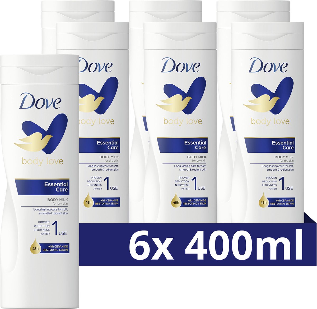 Goedkoopste Dove Body Love Bodylotion - Essential Care - met Ceramide Restoring Serum - 6 x 400 ml