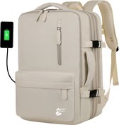 Grey Fox Sac à dos pour ordinateur portable avec port de chargement USB - 17,3 pouces - Cartable - Hydrofuge - Insert valise - Grande capacité jusqu'à 39 L - Beige