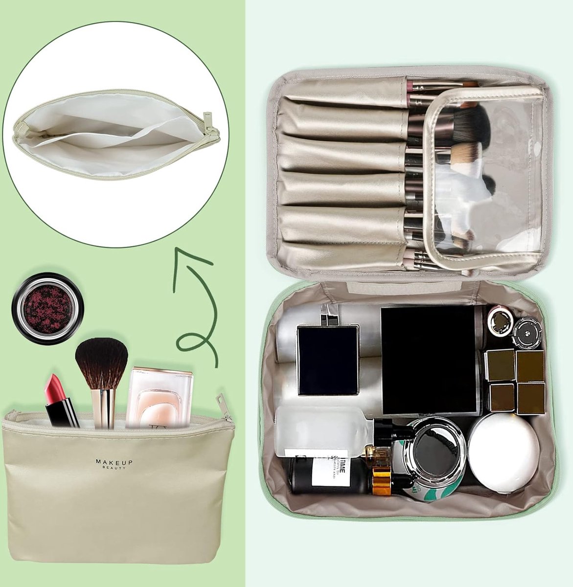 2 stuks make-uptas voor dames en meisjes, groen, Noodtoepasbaar